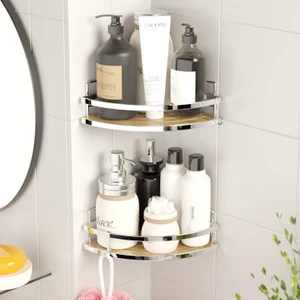 Teknotel Yapışkanlı Kancalı 2 Adet Banyo Köşe Rafı Krom ST273H