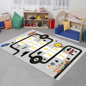 Confidence Home Makinede Yıkanabilir Kaymaz Taban Leke Tutmaz Antialarjik Yol Desenli Çocuk Odası Halısı Oyun Matı