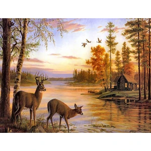 Orman Nehir Geyik Dıy Elmas Mozaik Tablo Mozaik Puzzle 30X40 Cm Dekorları Tablo (Yurt Dışından)