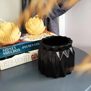Büzgülü Saksı Kaktüs Saksısı Sukulent Saksısı Menekşe Saksısı Büyük Boy Siyah 8.5 x 10 cm