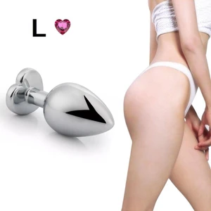 Silver Paslanmaz Metal Pembe Kalp Taşlı Plug - Büyük