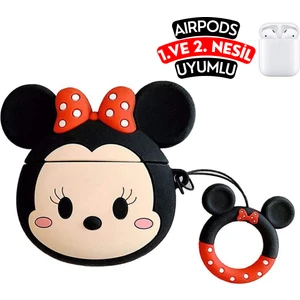 Airpods 1. ve 2. Nesil Uyumlu Minnie Mouse Figürlü Sevimli Koruyucu Silikon Kılıf