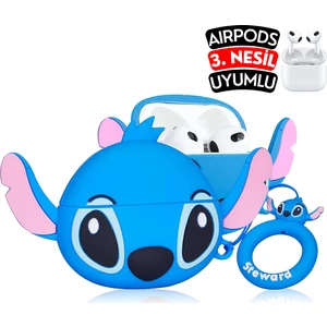 Airpods 3. Nesil Uyumlu Stitch Figürlü Sevimli Kopçalı Koruyucu Silikon Kılıf, Darbe Emici Kılıf