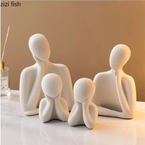 Dekoratif Iki Çocuklu Aile Obje Biblo Heykel Beton