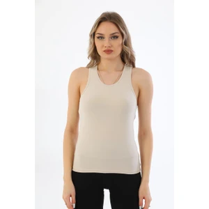 Penye Bizden Kadın Pamuklu Likralı Sporcu Askılı Atlet-Bej