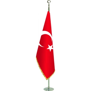 Ekin Bayrak Makam Türk Bayrağı (Sarı Simli) + 245cm Krom Makam Direği (Takım)