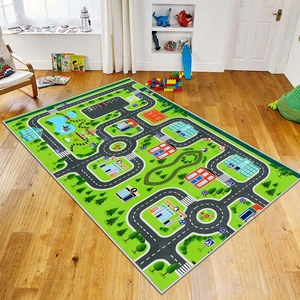 Blue Decortiva Makinede Yıkanabilir Kaymaz Taban Leke Tutmaz Antialarjik Yol Desenli Çocuk Odası Halısı Oyun Matı