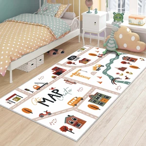 Blue Decortiva Makinede Yıkanabilir Kaymaz Taban Leke Tutmaz Antialarjik Yol Desenli Çocuk Odası Halısı Oyun Matı
