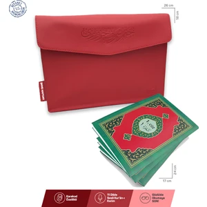 Kuranı Kerim Hatmi Şerif 30 Cüz Orta Boy Suni Deri Çantalı Kırmızı