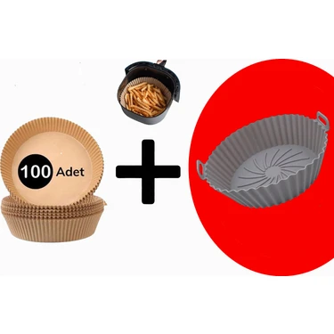 Tüm Fritöz Modelleriyle Uyumlu Aırfryer Pişirme Kağıdı-100 Adet + Silikon Pişirme