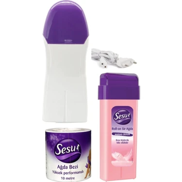 Sesu Roll-On Kartuş Ağda Seti Hassas Ciltler İçin 100 ml Ağda ve 10 mt Ağda Bezi ile