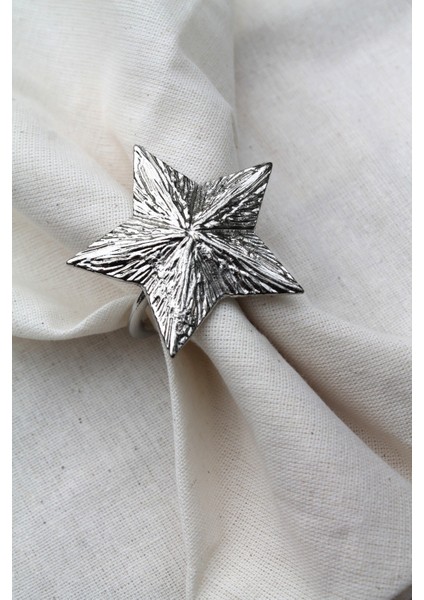 6 Adet Dekoratif Gümüş Star Nova Peçete Halkası - Napkin Ring