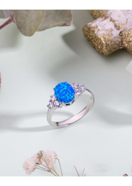 Pırlanta Tria Modeli Opal Taşlı Gümüş Yüzük - 16