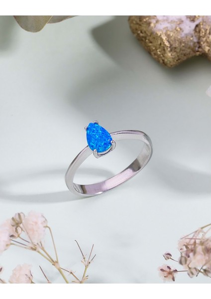 Tek Taş Damla Opal Gümüş Yüzük - 13