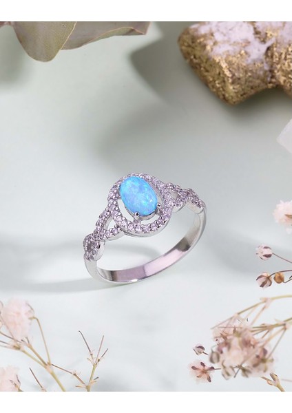 Oval Opal Taşlı Gümüş Yüzük - 16
