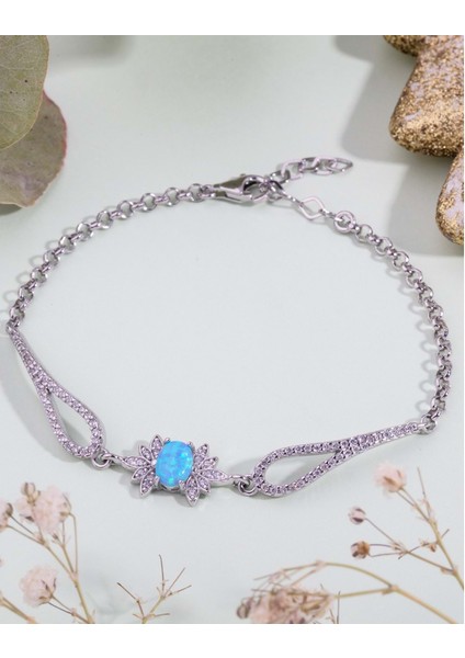 Pırlanta Opal Taşlı Gümüş Bileklik