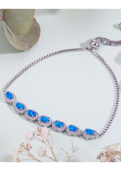 Oval Opal Taşlı Gümüş Asansörlü Bileklik
