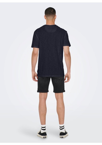 O Yaka Düz Lacivert Erkek T-Shirt 22025286_ONSPERRY Lıfe Reg Leaf Ss