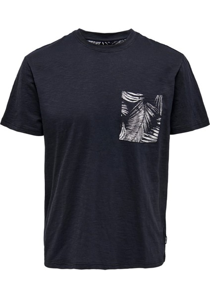 O Yaka Düz Lacivert Erkek T-Shirt 22025286_ONSPERRY Lıfe Reg Leaf Ss