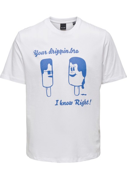 O Yaka Baskılı Beyaz Erkek T-Shirt 22026058_ONSAUGUST Reg Ss Tee