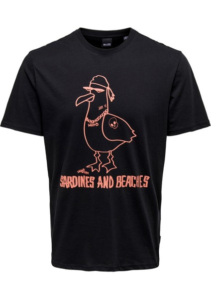 O Yaka Baskılı Siyah Erkek T-Shirt 22026058_ONSAUGUST Reg Ss Tee
