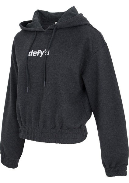Kadın Baskılı Kapüşonlu Crop Sweat Antrasit fiyatları