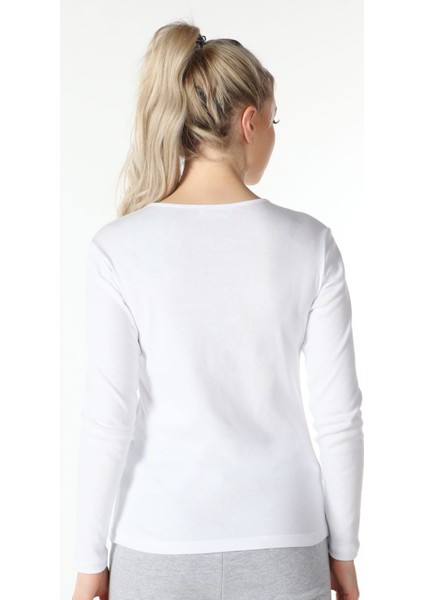 Kadın Bisiklet Yaka Uzun Kollu Regular Fit Basic Tişört Beyaz fırsatları