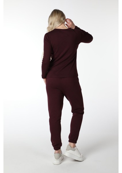 Kadın Bisiklet Yaka Uzun Kollu Regular Fit Basic Tişört Bordo fırsatları