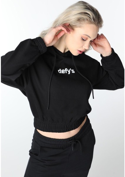 Kadın Crop Kapüşonlu Sweatshirt Antrasit Melanj fiyatları