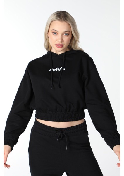 Kadın Crop Kapüşonlu Sweatshirt Antrasit Melanj fırsatları