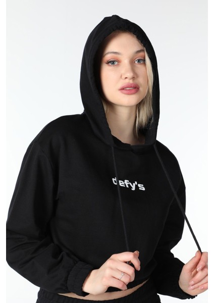 Kadın Crop Kapüşonlu Sweatshirt Antrasit Melanj indirimleri