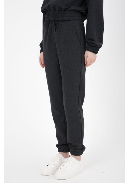 Kadın Lastikli Paça Cepli Regular Fit Jogger Eşofman Altı Antrasit Melanj fiyatları