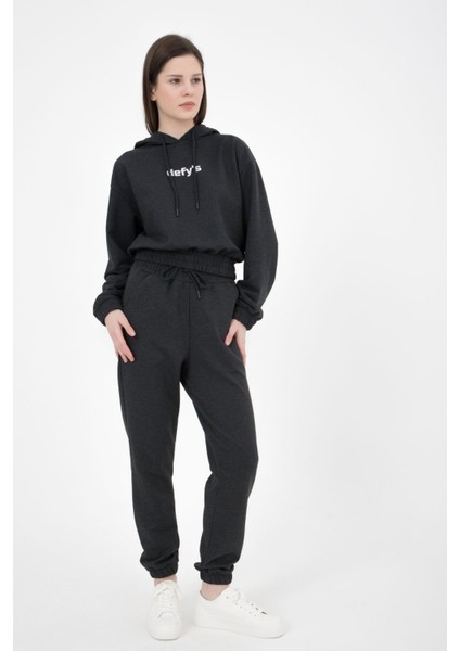 Kadın Lastikli Paça Cepli Regular Fit Jogger Eşofman Altı Antrasit Melanj fırsatları