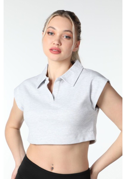 Kadın Yaka Detaylı Crop Gri fiyatları
