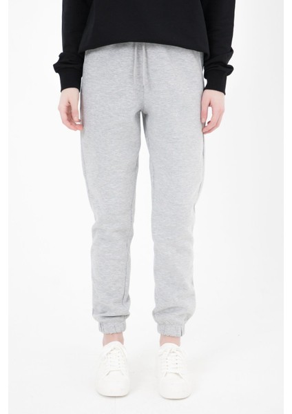 Kadın Lastikli Paça Cepli Regular Fit Jogger Eşofman Altı Gri Melanj modelleri