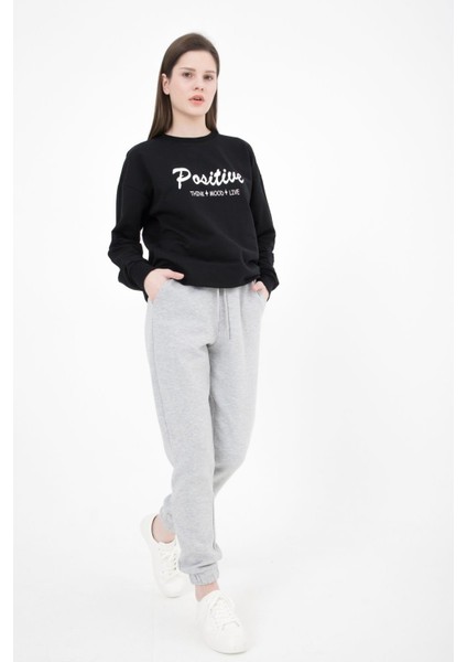 Kadın Lastikli Paça Cepli Regular Fit Jogger Eşofman Altı Gri Melanj fırsatları