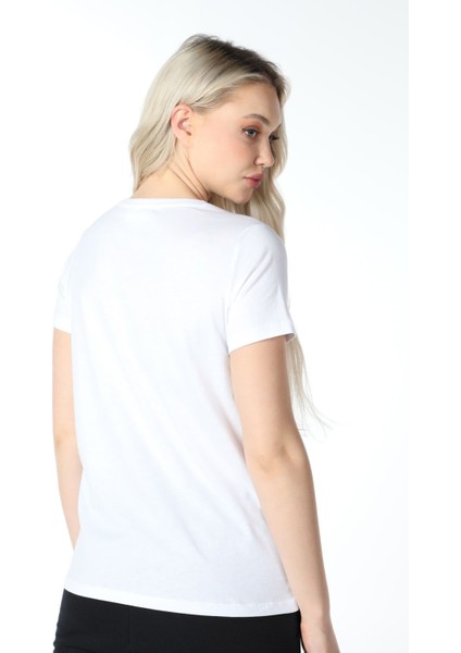 Kadın Bisiklet Yaka Kısa Kollu Regular Fit Baskılı Tişört Beyaz fırsatları