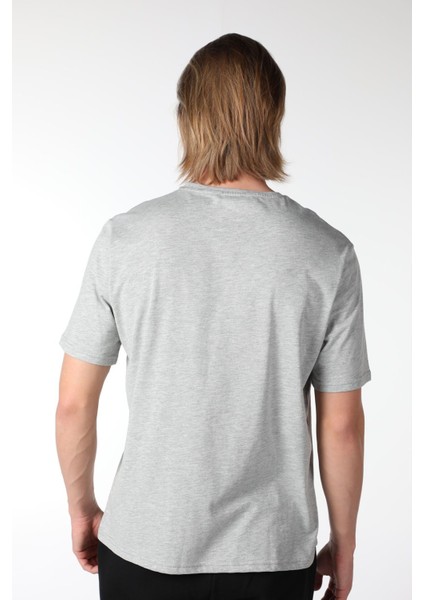 Erkek Bisiklet Yaka Kısa Kollu Regular Fit Baskılı Tişört Gri Melanj indirimleri