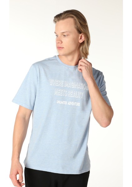 Erkek Baskılı Kısa Kollu Bisiklet Yaka Tişört Mavi fiyatları