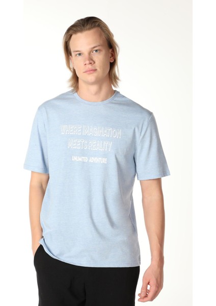 Erkek Baskılı Kısa Kollu Bisiklet Yaka Tişört Mavi indirimleri