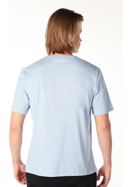 Erkek Baskılı Kısa Kollu Bisiklet Yaka Tişört Mavi