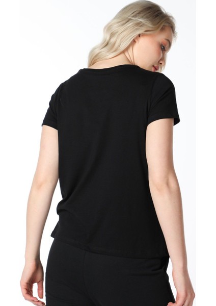 Kadın Bisiklet Yaka Kısa Kollu Regular Fit Basic Tişört Siyah indirimleri