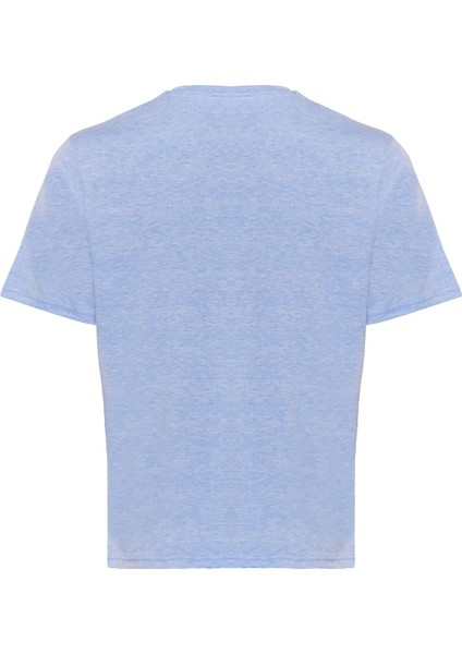 Erkek Bisiklet Yaka Kısa Kollu Regular Fit Baskılı Tişört Mavi Melanj indirimleri