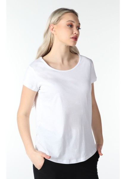 Kadın Kayık Yaka Kısa Kollu Regular Fit Basic Tişört Beyaz fiyatları