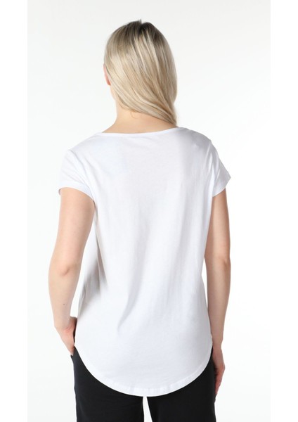 Kadın Kayık Yaka Kısa Kollu Regular Fit Basic Tişört Beyaz indirimleri