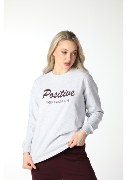 Kadın Baskılı Sweat Kar Melanj modelleri