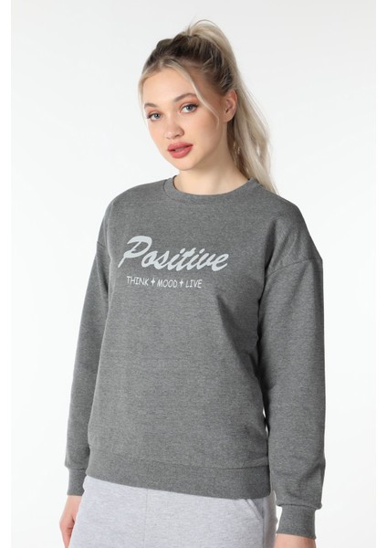 Kadın Baskılı Sweat Koyu Gri modelleri