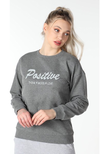 Kadın Baskılı Sweat Koyu Gri fırsatları