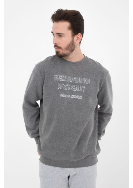 Erkek Baskılı Sweatshirt Antrasit