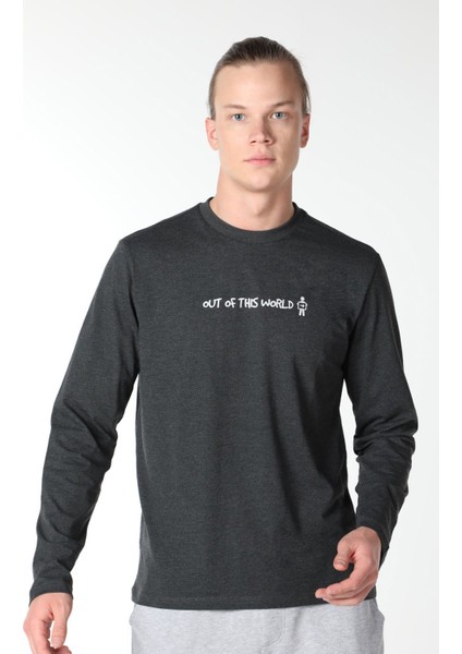 Erkek Baskılı Uzun Kollu Bisiklet Yaka Tişört Antrasit fiyatları
